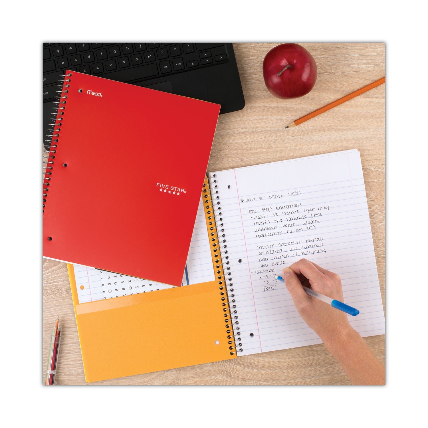 Five Star Wirebound Notebook, 1 Subject, Wide/Legal Rule, Randomly Assorted Covers, 10.5 x 8, 100 Sheets, 6/Pack