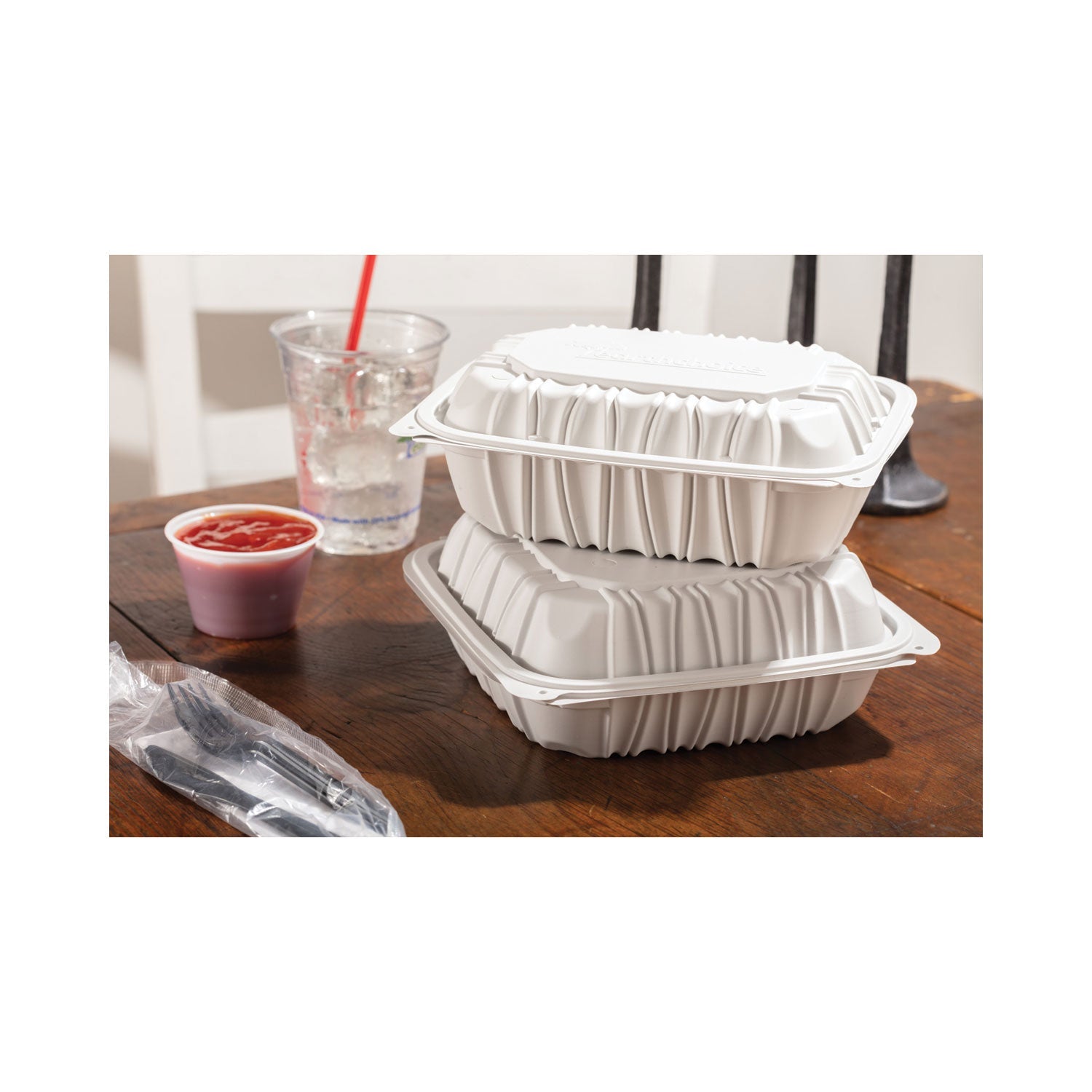 Pactiv Evergreen EarthChoice Vented Microwavable MFPP Hinged Lid Container, 9 x 6 x 2.75, White, Plastic, 170/Carton