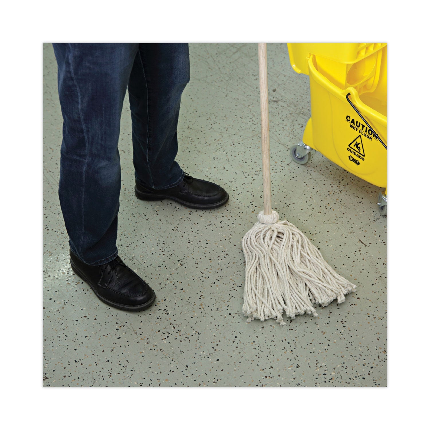 Boardwalk Handle/Deck Mops, 24 oz White Cotton Head, 54" Oak Wood Handle, 6/Pack