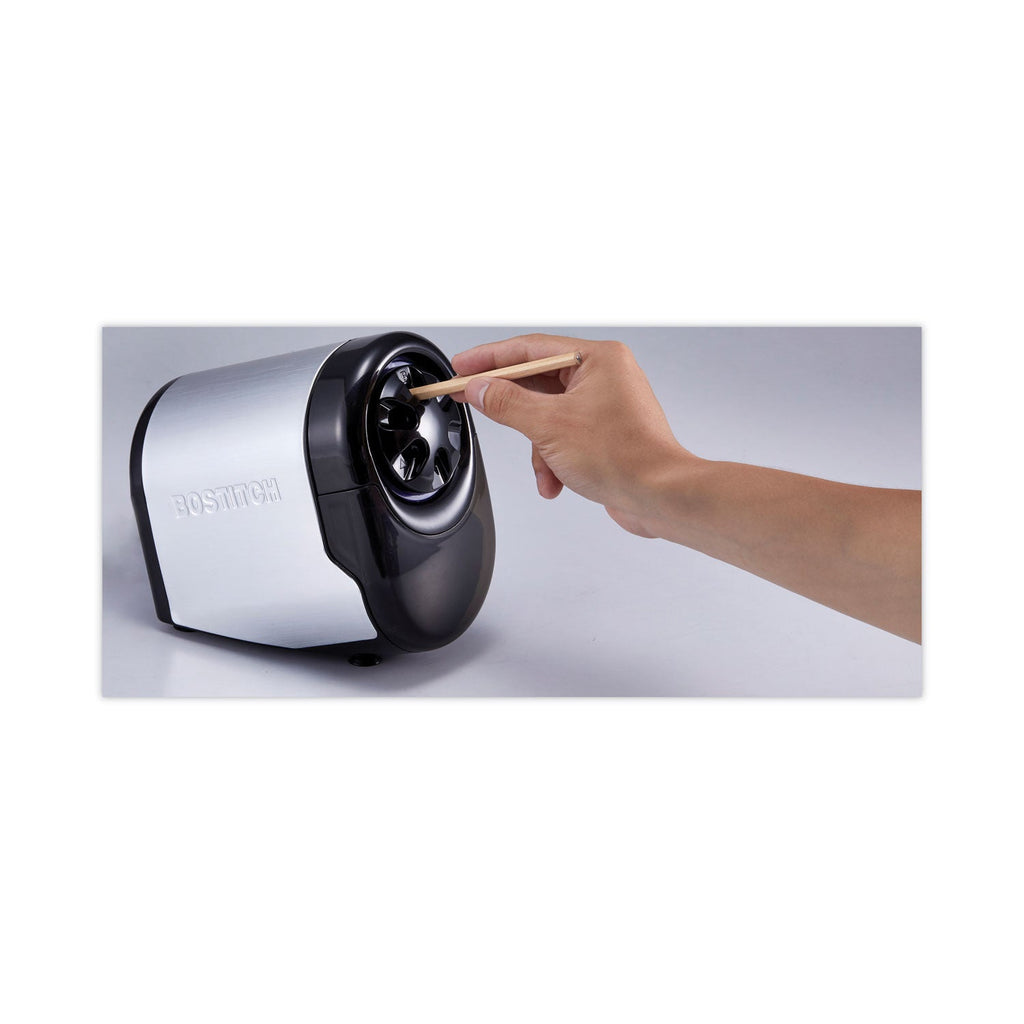 Bostitch QuietSharp Glow Classroom Electric Pencil Sharpener, AC-Powered, 6.13 x 10.69 x 9, Silver/Black