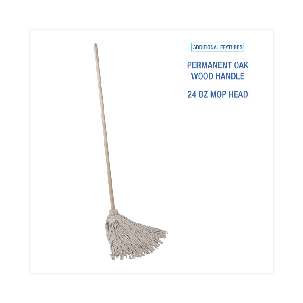 Boardwalk Handle/Deck Mops, 24 oz White Cotton Head, 54" Oak Wood Handle, 6/Pack