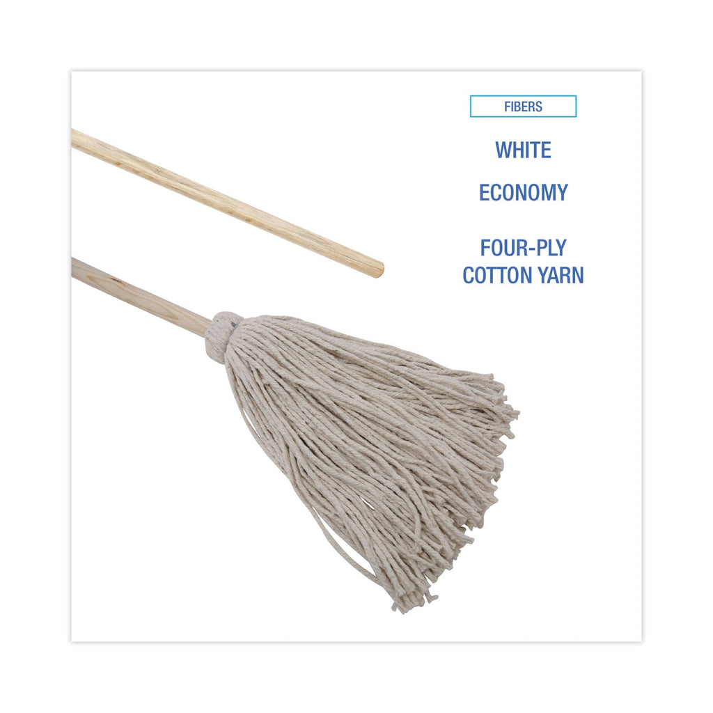Boardwalk Handle/Deck Mops, 24 oz White Cotton Head, 54" Oak Wood Handle, 6/Pack