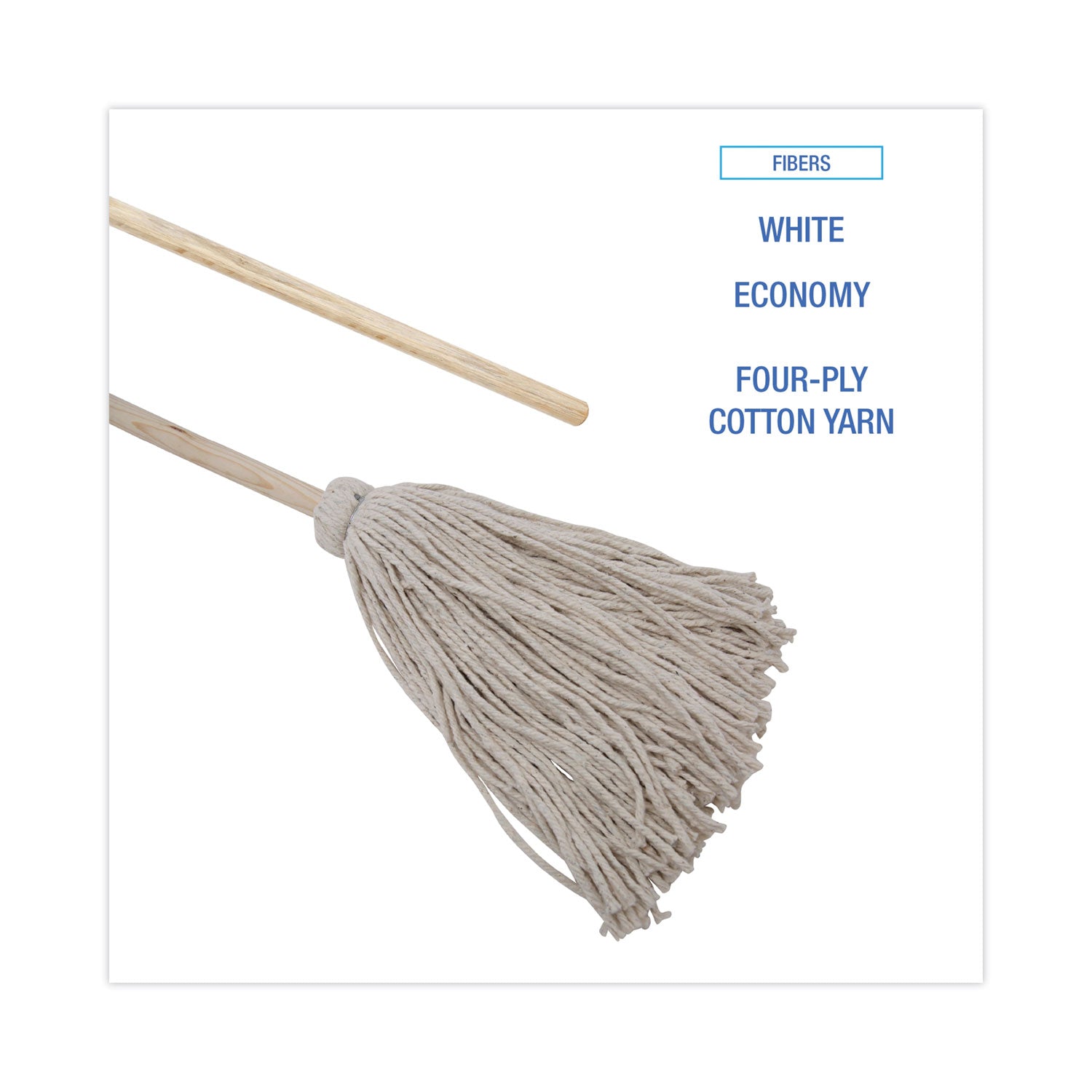 Boardwalk Handle/Deck Mops, 24 oz White Cotton Head, 54" Oak Wood Handle, 6/Pack
