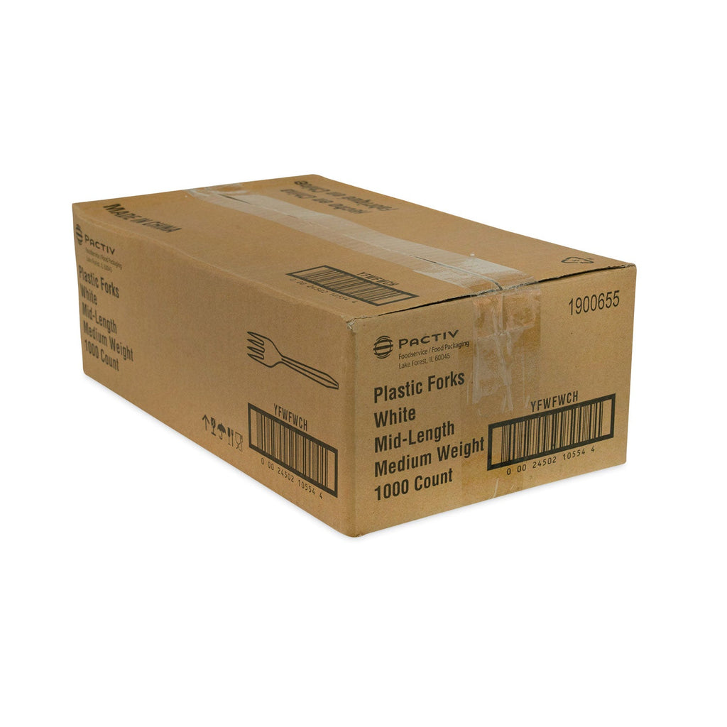 Pactiv Evergreen Fieldware Cutlery, Fork, Mediumweight, White, 1,000/Carton