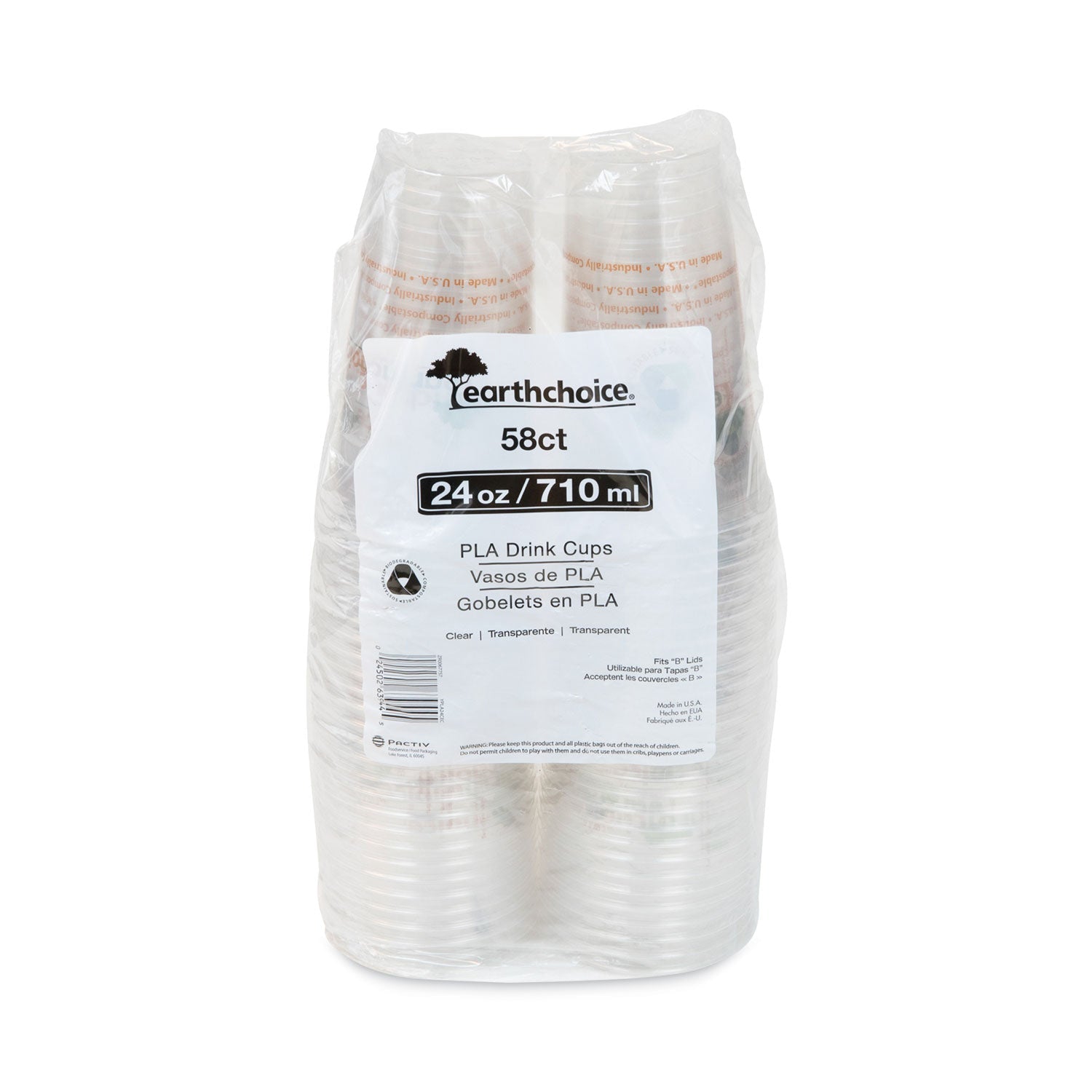 Pactiv Evergreen EarthChoice Compostable Cold Cup, 24 oz, Clear/Printed, 580/Carton