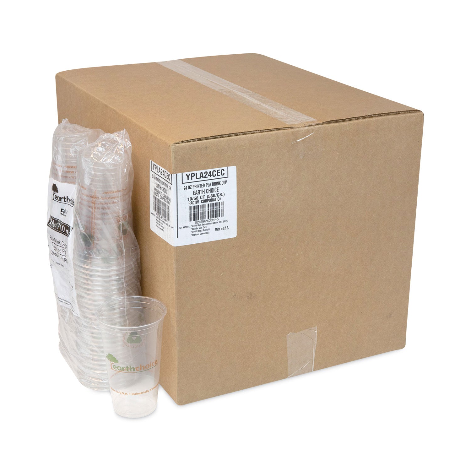Pactiv Evergreen EarthChoice Compostable Cold Cup, 24 oz, Clear/Printed, 580/Carton