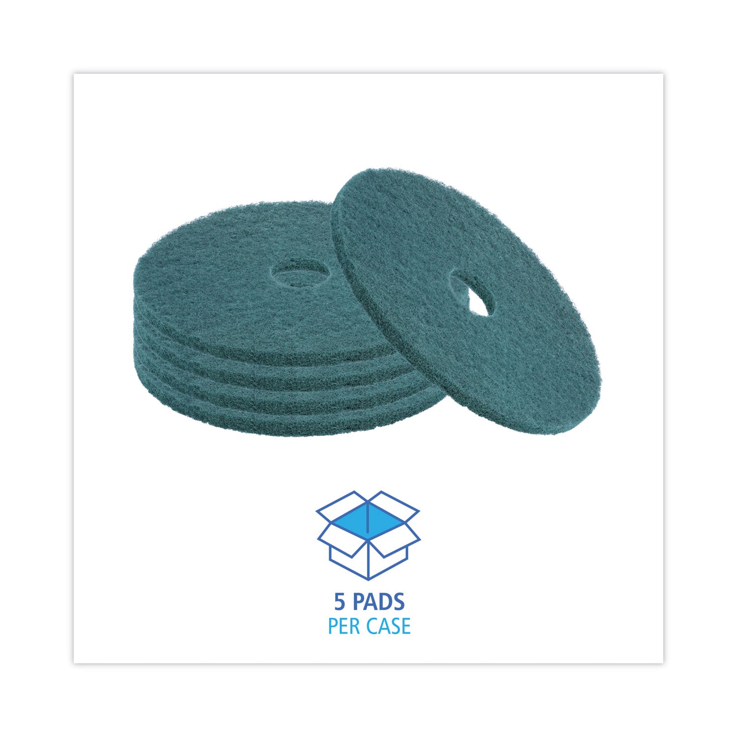 Boardwalk Heavy-Duty Scrubbing Floor Pads, 18" Diameter, Green, 5/Carton