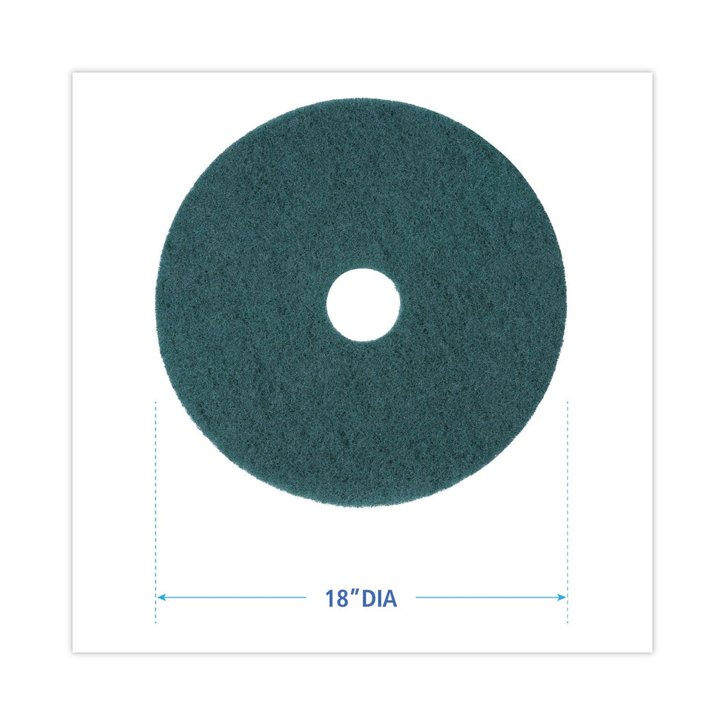 Boardwalk Heavy-Duty Scrubbing Floor Pads, 18" Diameter, Green, 5/Carton