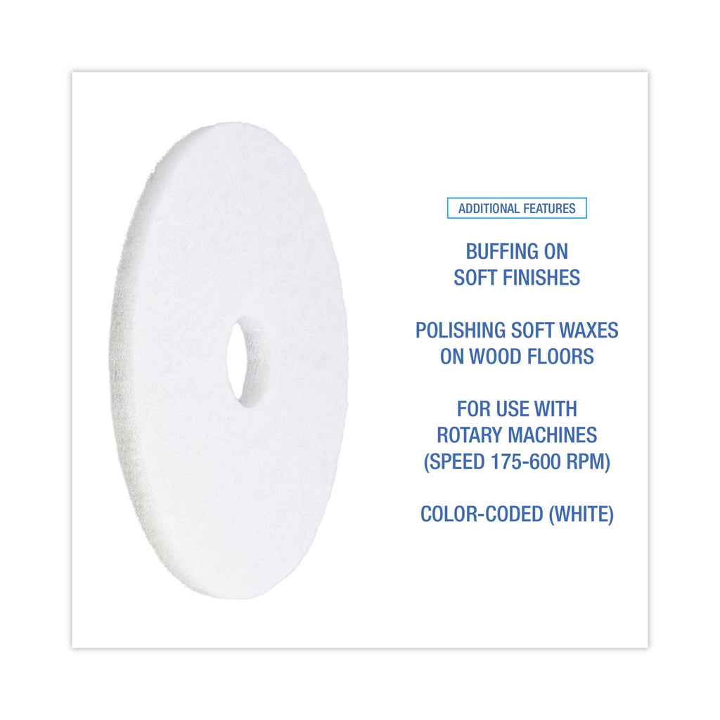 Boardwalk Polishing Floor Pads, 16" Diameter, White, 5/Carton