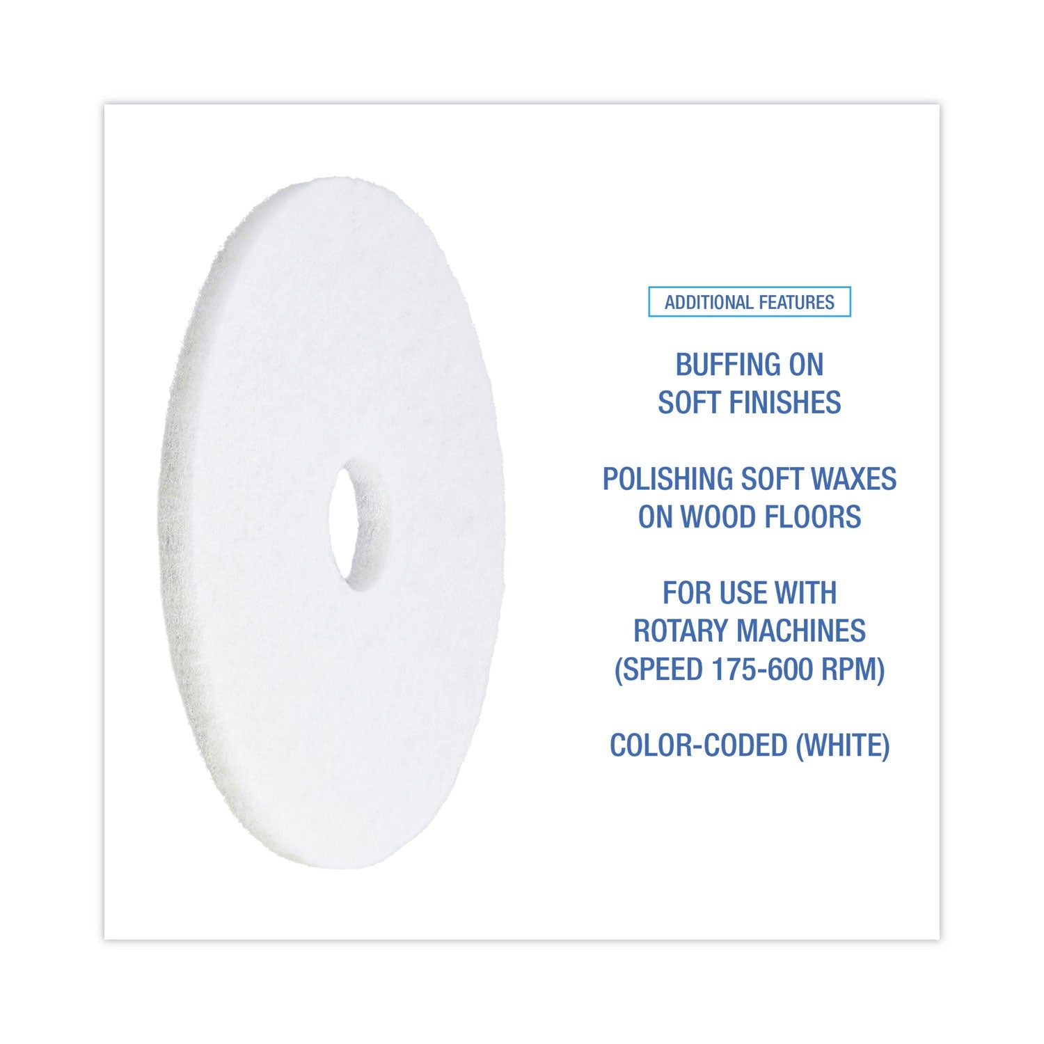 Boardwalk Polishing Floor Pads, 16" Diameter, White, 5/Carton