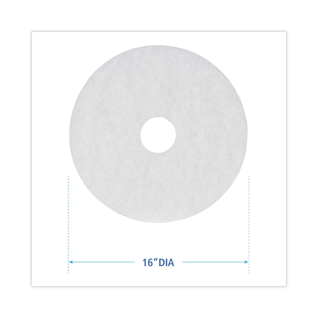 Boardwalk Polishing Floor Pads, 16" Diameter, White, 5/Carton