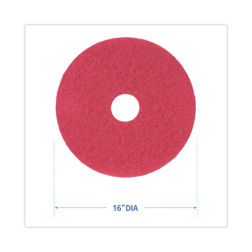 Boardwalk Buffing Floor Pads, 16" Diameter, Red, 5/Carton