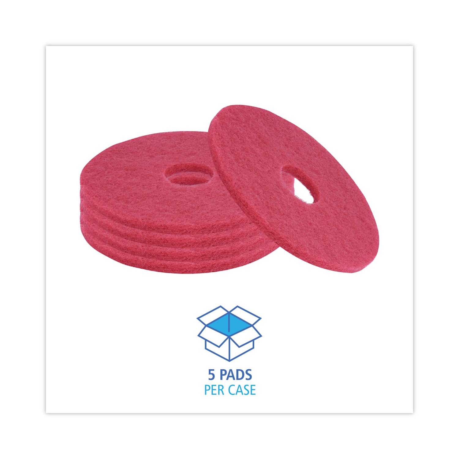 Boardwalk Buffing Floor Pads, 14" Diameter, Red, 5/Carton