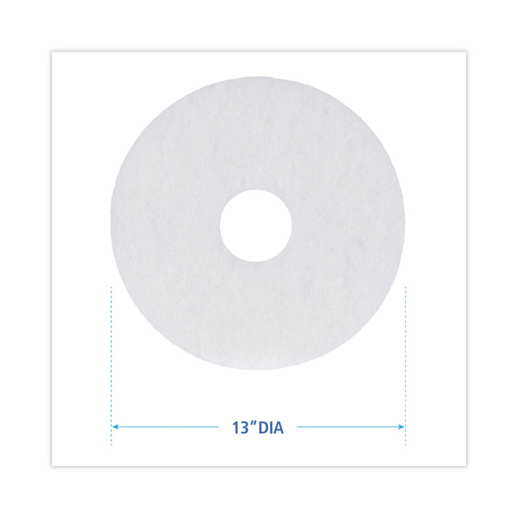 Boardwalk Polishing Floor Pads, 13" Diameter, White, 5/Carton