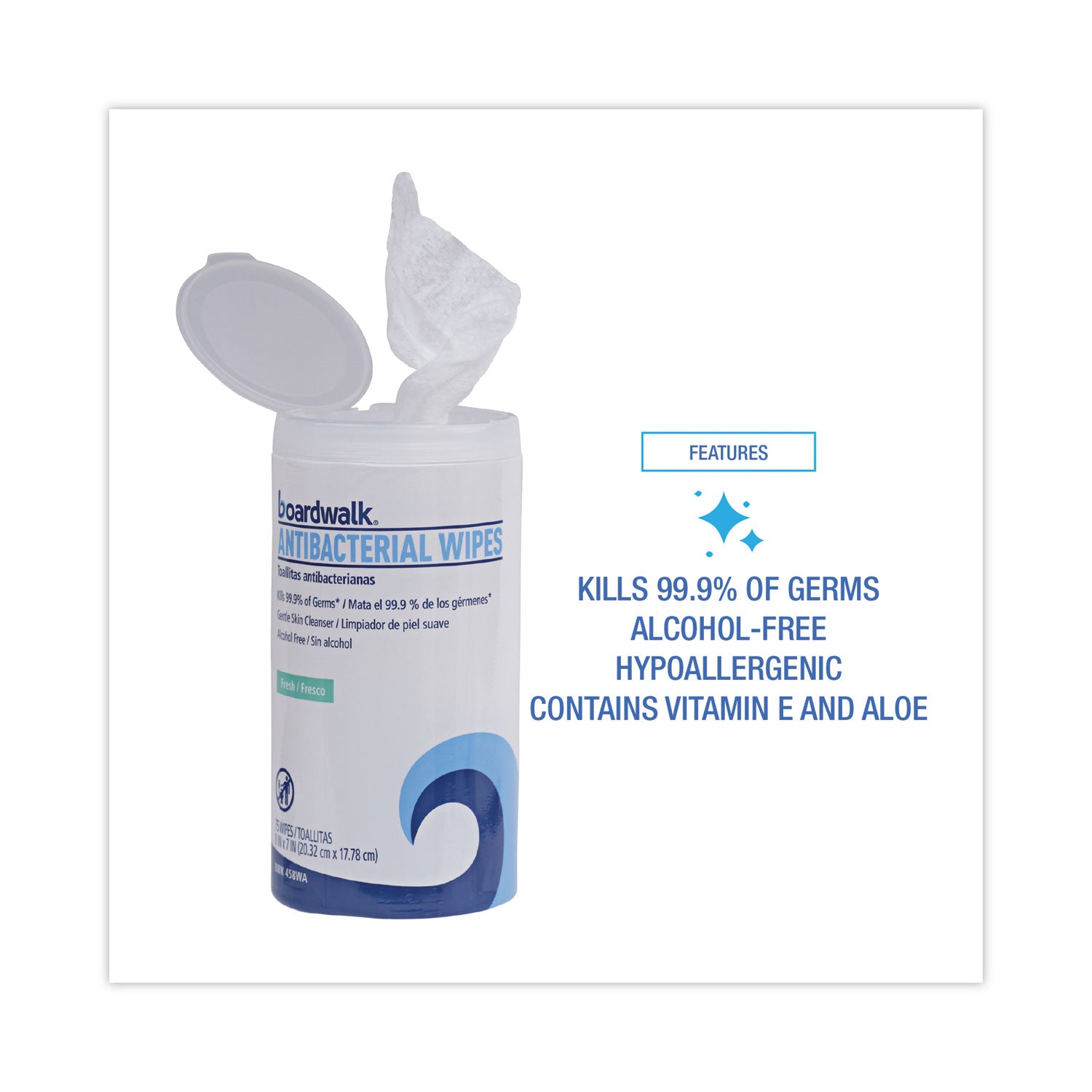 Boardwalk Antibacterial Wipes, 5.4 x 8, Fresh Scent, 75/Canister