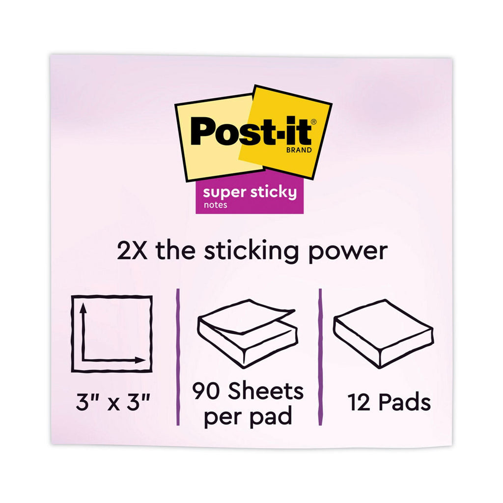 Post-it Note Pads in Summer Joy Collection Colors, 3" x 3", Summer Joy Collection Colors, 90 Sheets/Pad, 12 Pads/Pack