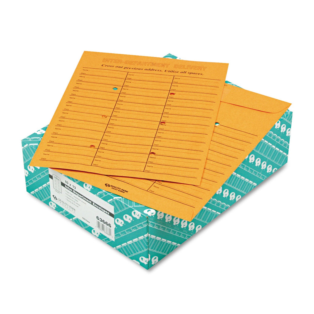 Quality Park Brown Kraft Redi-Tac Box-Style Interoffice Envelope, #97, Two-Sided Three-Column Format, 10 x 13, Brown Kraft, 100/Box