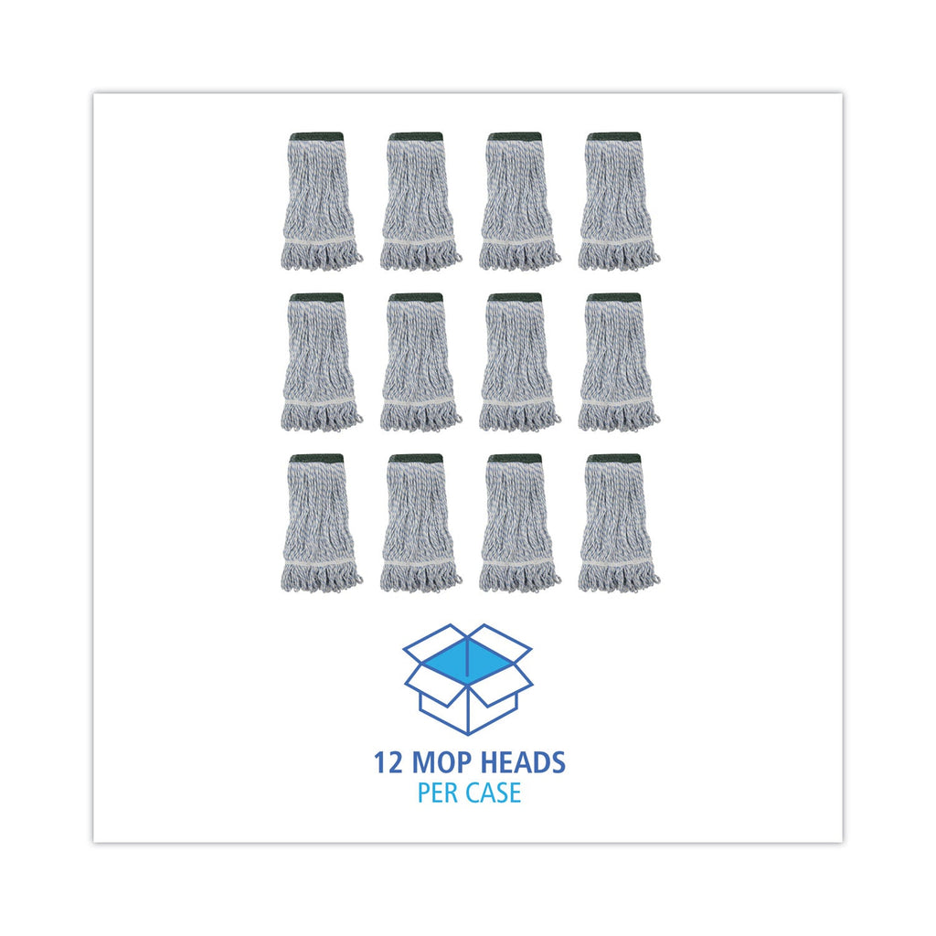 Boardwalk Mop Head, Floor Finish, Wide, Rayon/Polyester, Medium, White/Blue, 12/Carton