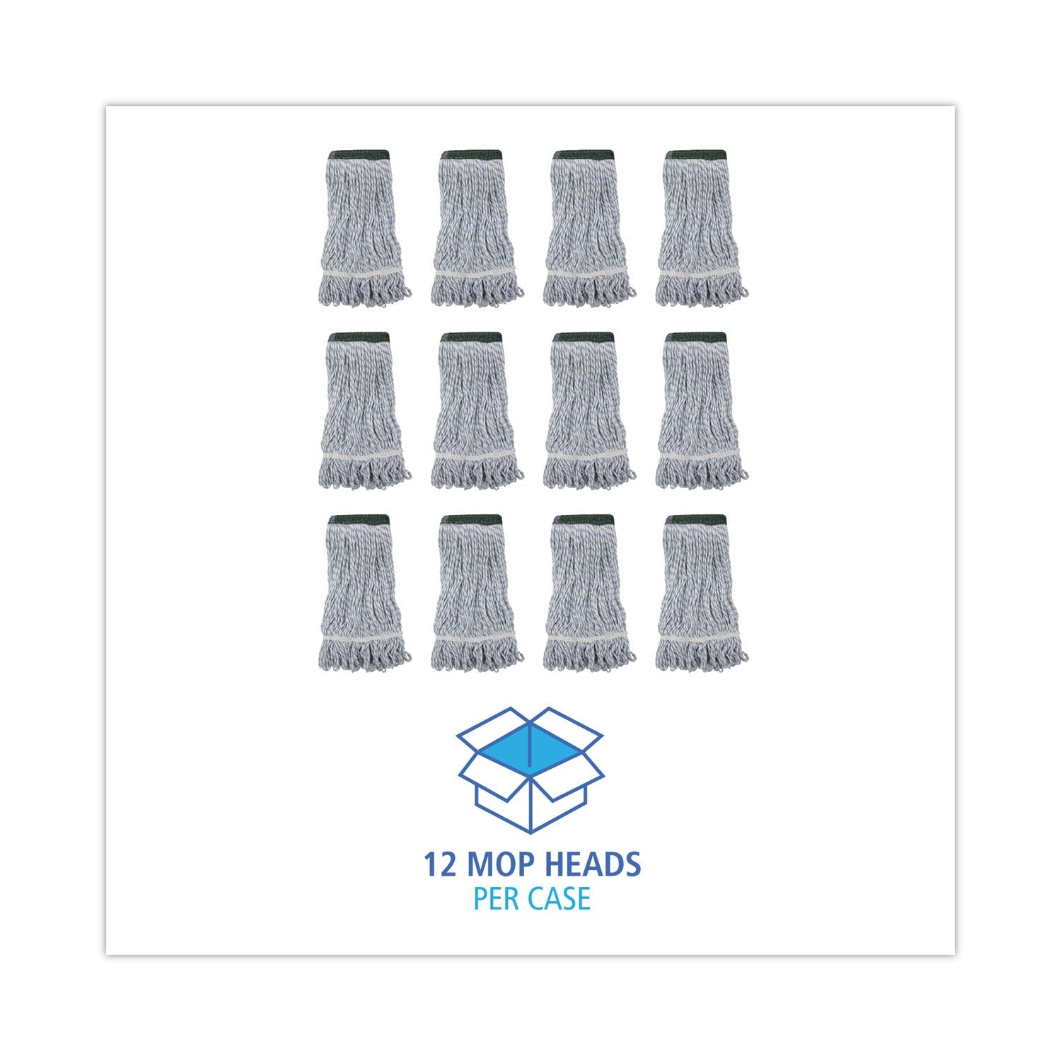 Boardwalk Mop Head, Floor Finish, Wide, Rayon/Polyester, Medium, White/Blue, 12/Carton