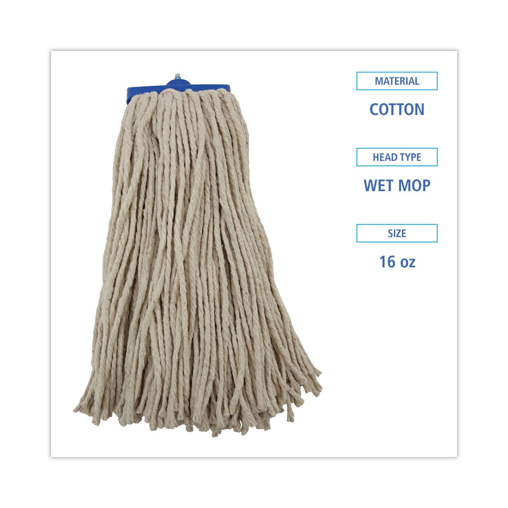 Boardwalk Cut-End Lie-Flat Wet Mop Head, Cotton, 16oz, White
