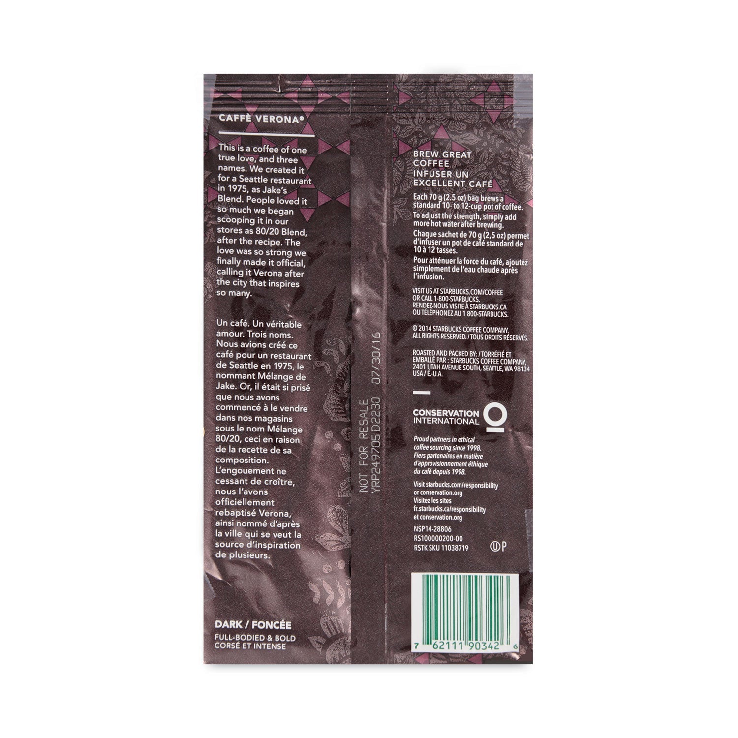Starbucks Coffee, Caffe Verona, 2.7 oz Packet, 72/Carton