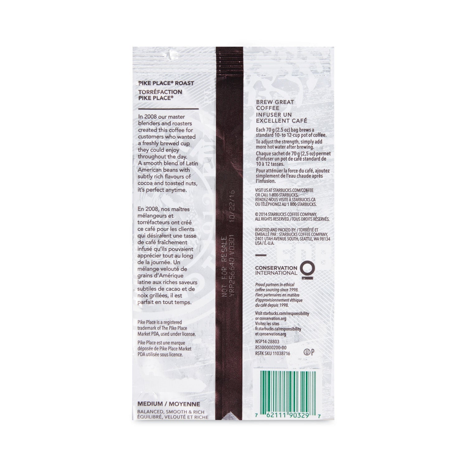 Starbucks Coffee, Pike Place, 2.7 oz Packet, 72/Carton