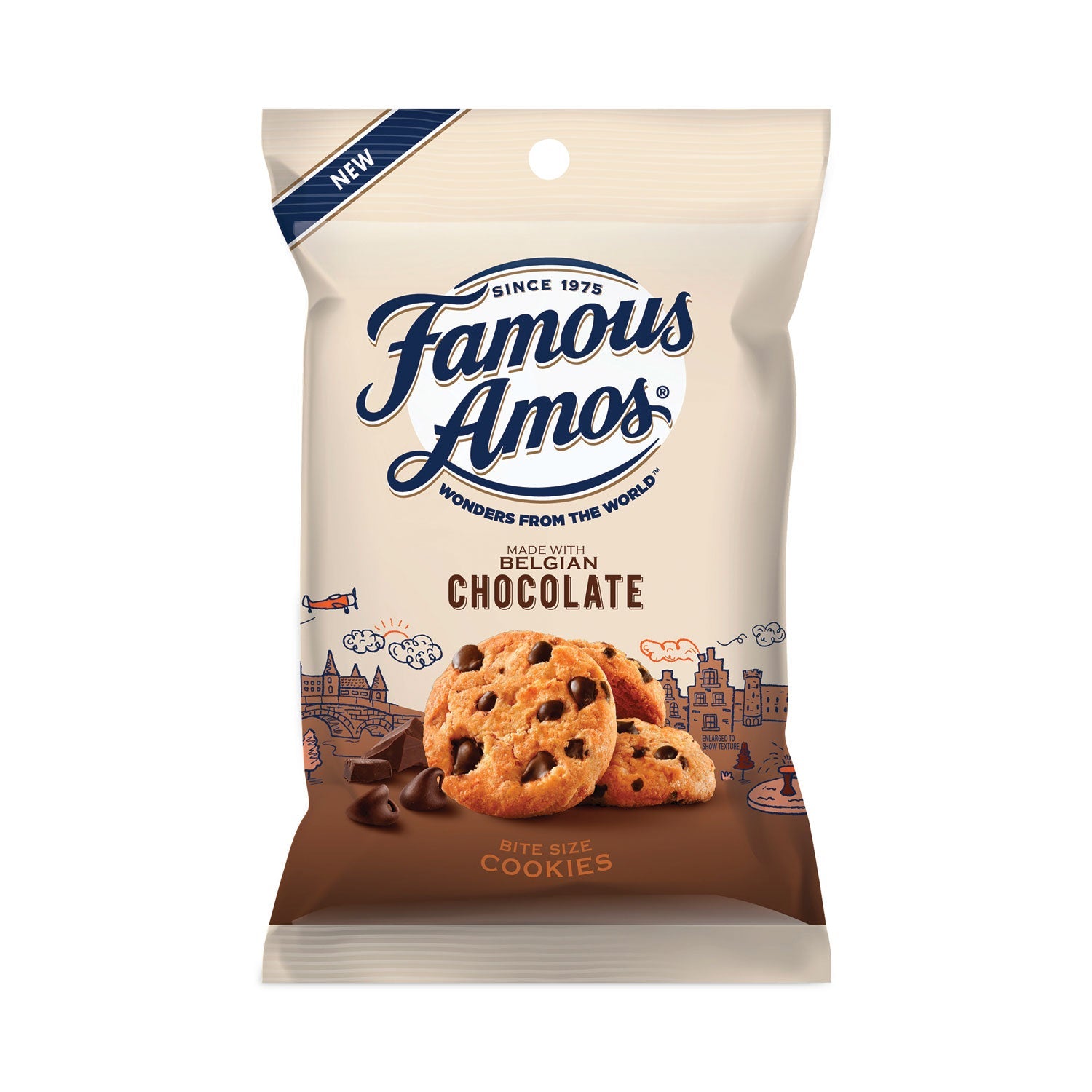 Famous Amos Cookies, Chocolate Chip, 2 oz Snack Pack, 8/Box
