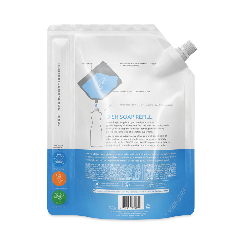 Method Dish Soap Refill, Sea Minerals, 36 oz Pouch, 6/Carton