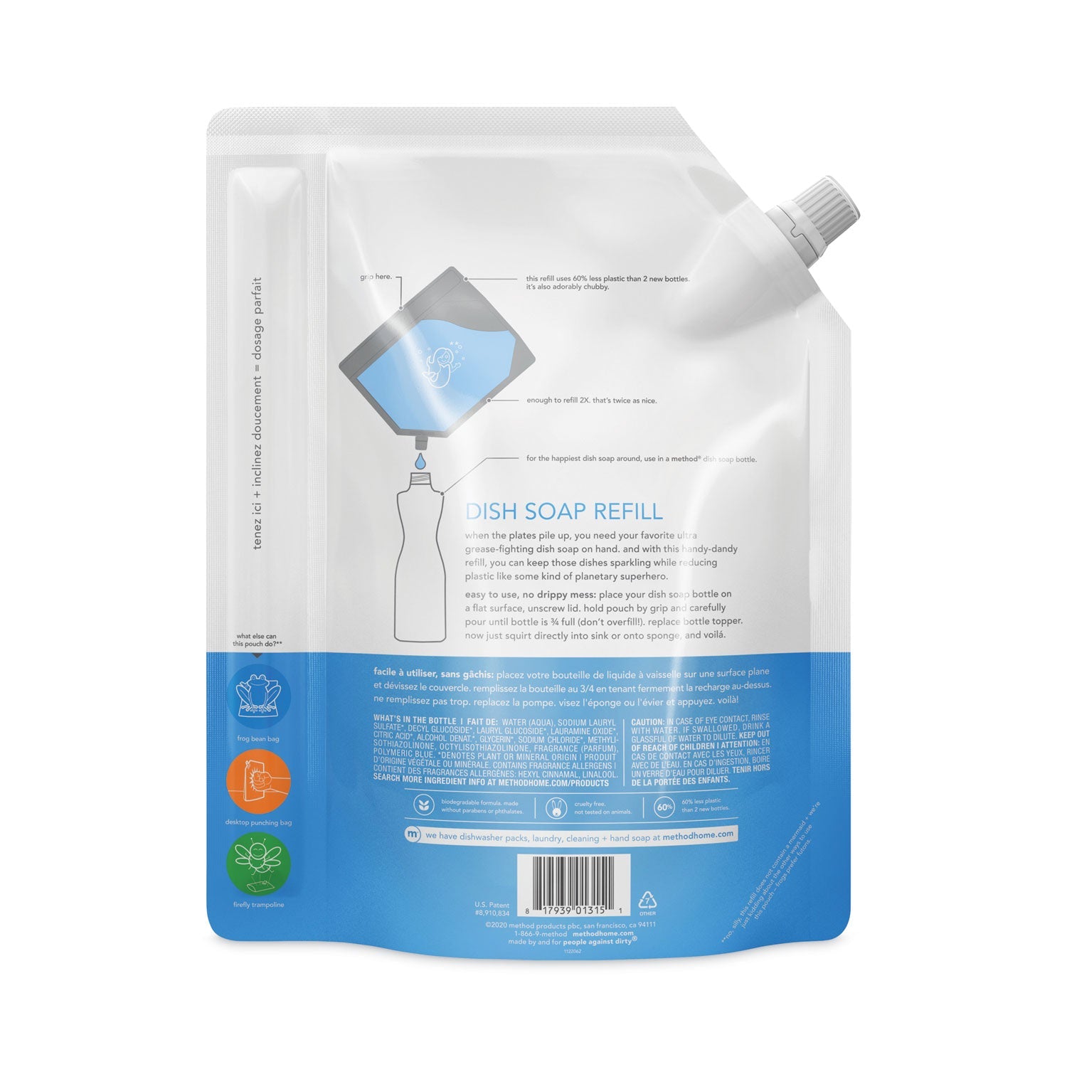 Method Dish Soap Refill, Sea Minerals, 36 oz Pouch, 6/Carton