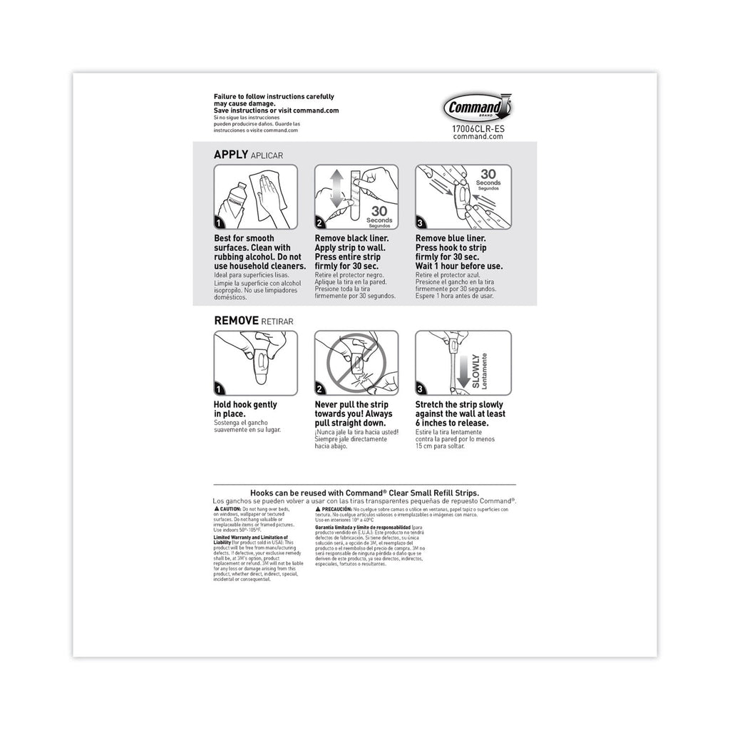 Command Clear Hooks and Strips, Plastic, Mini, 6 Hooks and 8 Strips/Pack