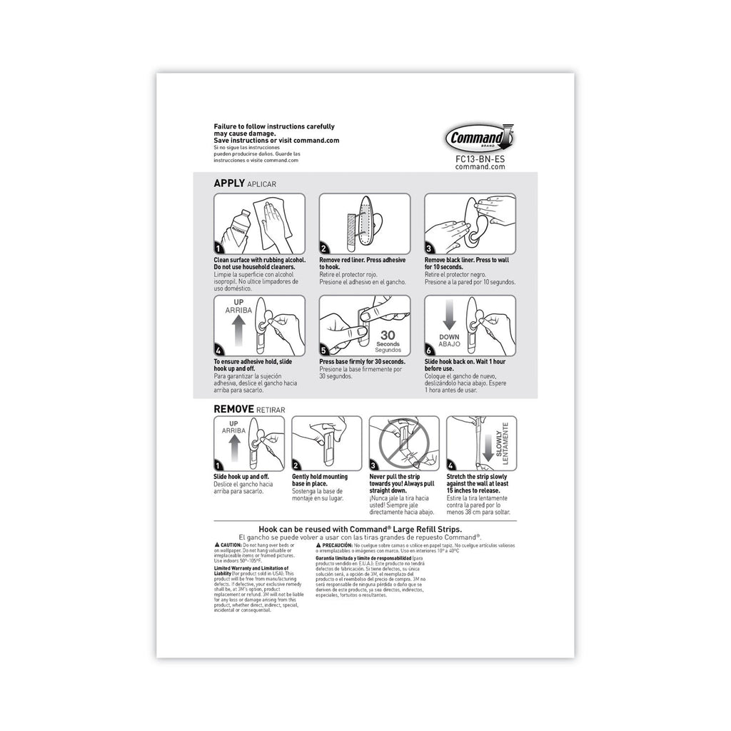 Command Adhesive Mount Metal Hook, Large, Brushed Nickel Finish, 2 Hooks and 4 Strips/Pack