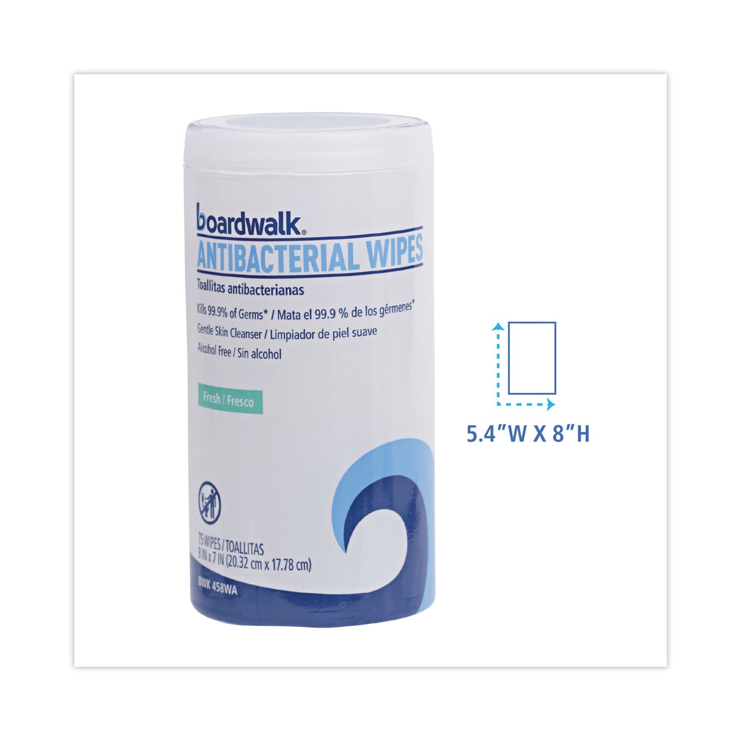 Boardwalk Antibacterial Wipes, 5.4 x 8, Fresh Scent, 75/Canister
