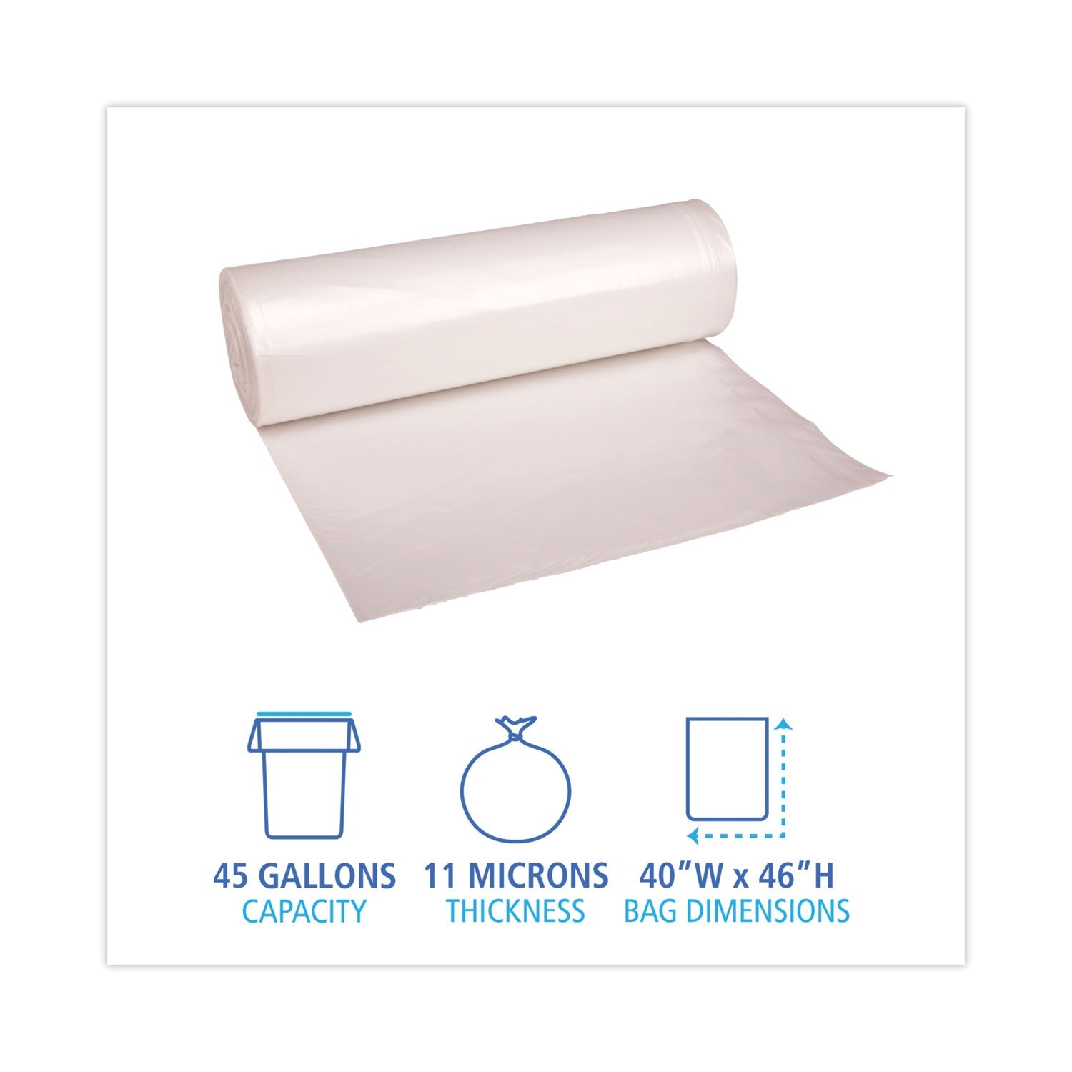 Boardwalk High-Density Can Liners, 45 gal, 11 microns, 40" x 46", Natural, 250/Carton