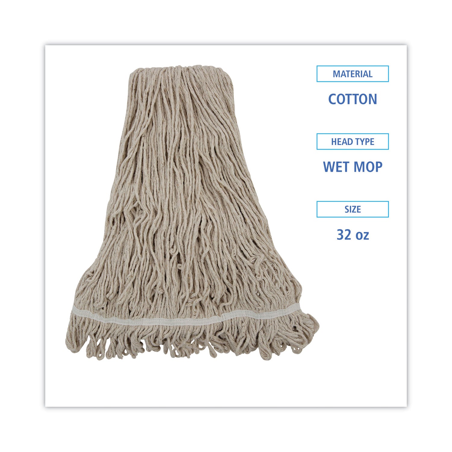Boardwalk Mop Head, Pro Loop Web/Tailband, Premium Standard Head, Cotton, 32-Oz., White
