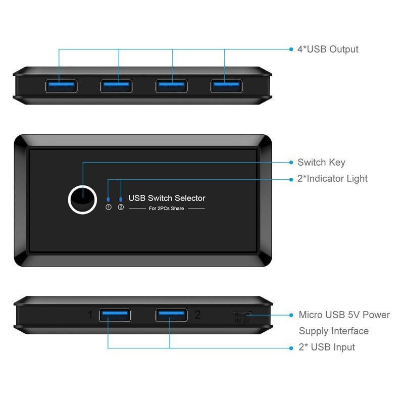 USB 3.0 printer sharer 4-port USB multi interface two computer switchers and splitters