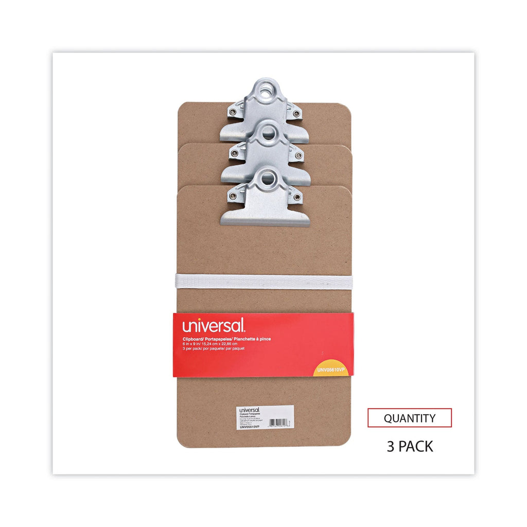 Universal Hardboard Clipboard, 0.75" Clip Capacity, Holds 5 x 8 Sheets, Brown, 3/Pack