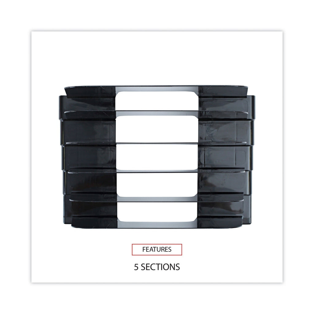 Universal Recycled Plastic Incline Sorter, 5 Sections, Letter Size Files, 13.25" x 9" x 9", Black