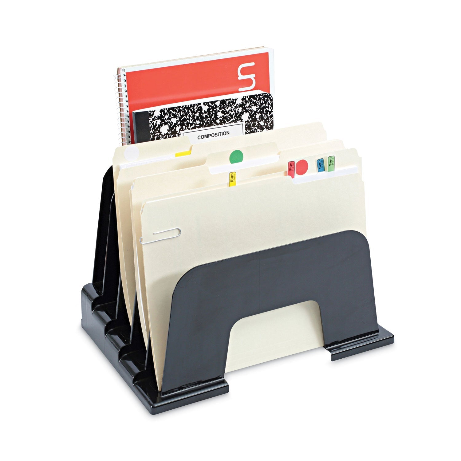 Universal Recycled Plastic Incline Sorter, 5 Sections, Letter Size Files, 13.25" x 9" x 9", Black