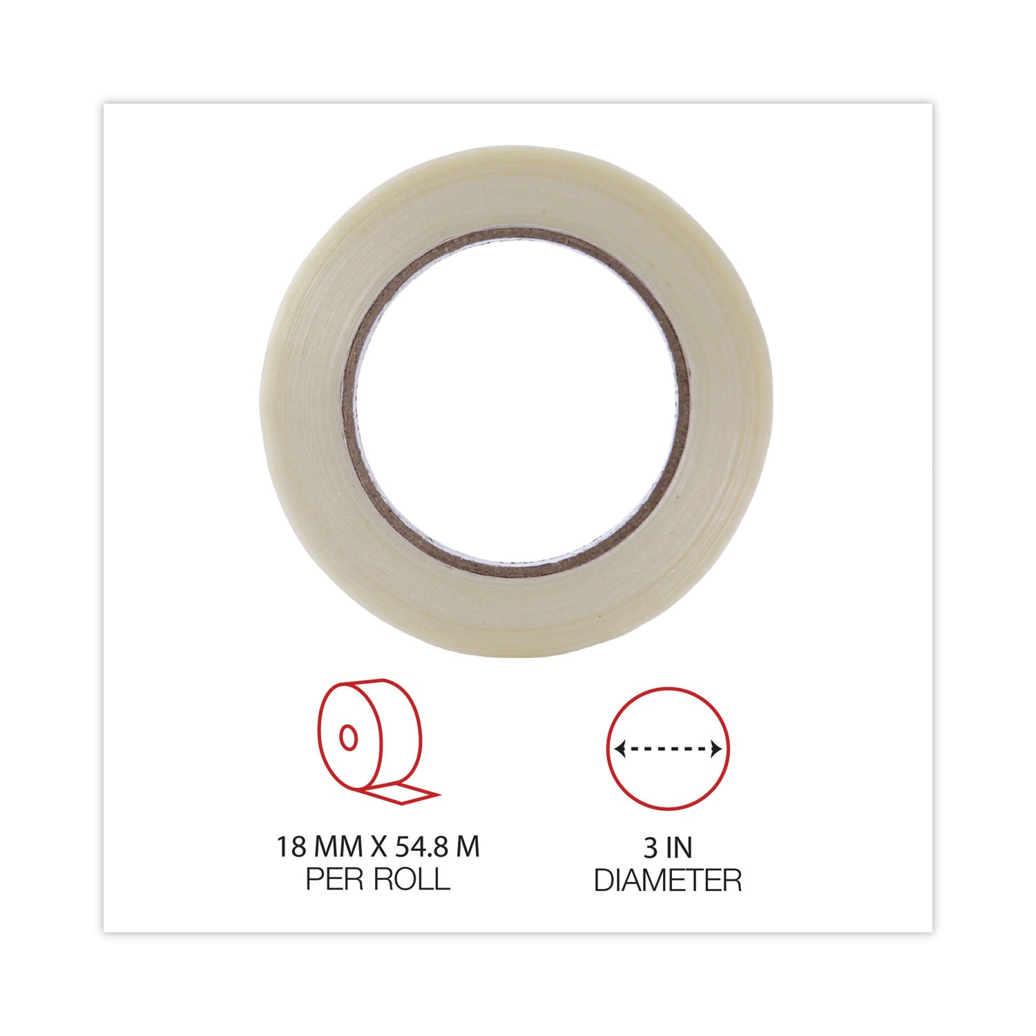 Universal 120# Utility Grade Filament Tape, 3" Core, 18 mm x 54.8 m, Clear