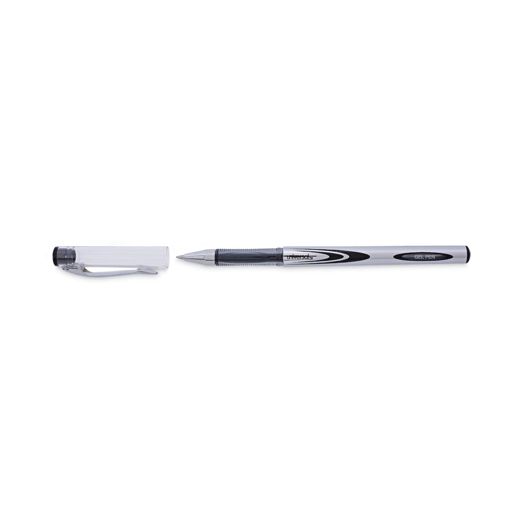 Universal Gel Pen, Stick, Medium 0.7 mm, Black Ink, Silver/Black Barrel, Dozen