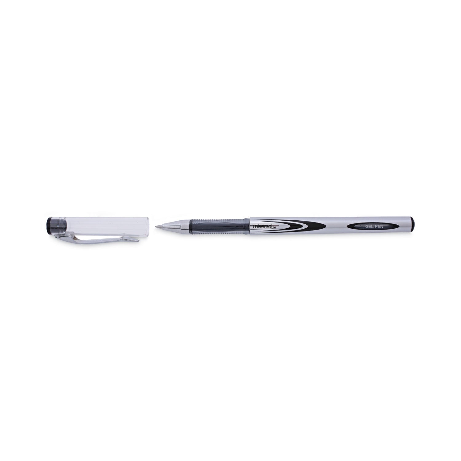 Universal Gel Pen, Stick, Medium 0.7 mm, Black Ink, Silver/Black Barrel, Dozen