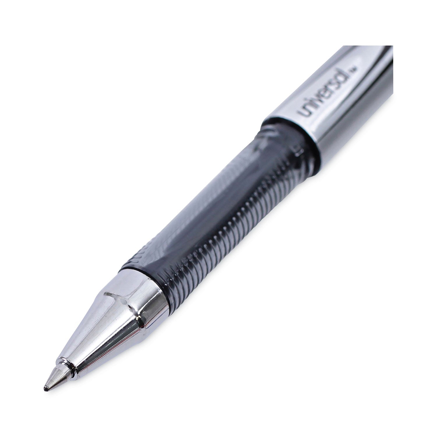 Universal Gel Pen, Stick, Medium 0.7 mm, Black Ink, Silver/Black Barrel, Dozen
