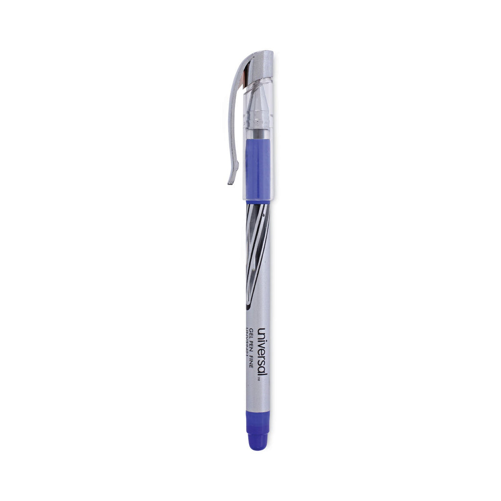 Universal Gel Pen, Stick, Medium 0.7 mm, Blue Ink, Silver/Blue Barrel, Dozen