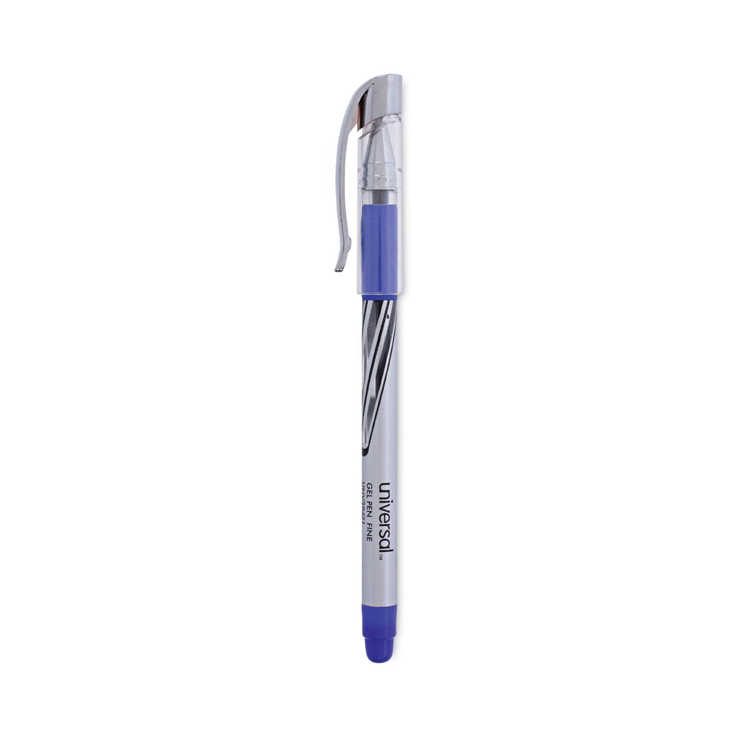 Universal Gel Pen, Stick, Medium 0.7 mm, Blue Ink, Silver/Blue Barrel, Dozen