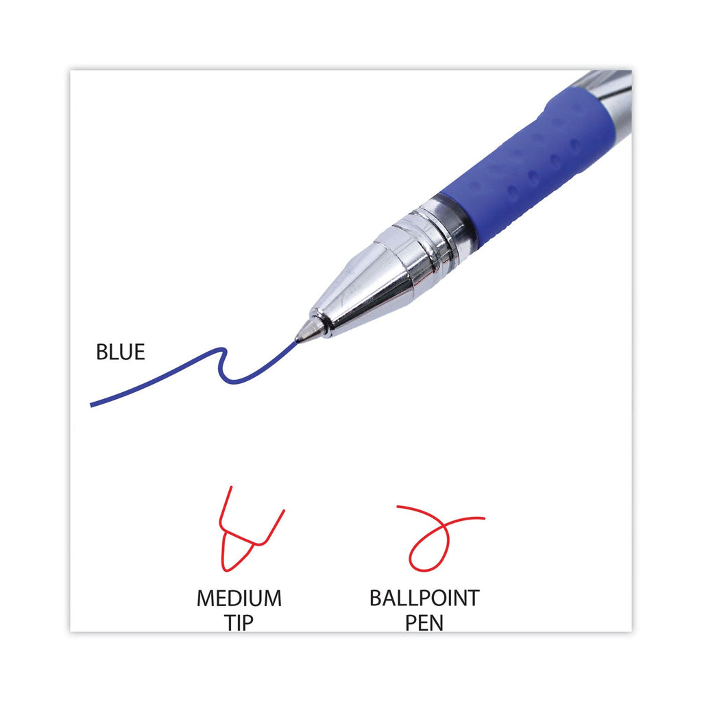 Universal Gel Pen, Stick, Medium 0.7 mm, Blue Ink, Silver/Blue Barrel, Dozen