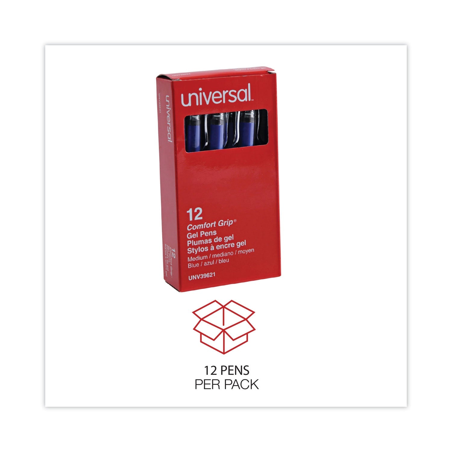 Universal Gel Pen, Stick, Medium 0.7 mm, Blue Ink, Silver/Blue Barrel, Dozen
