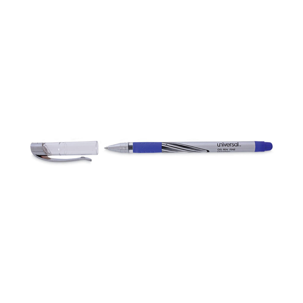 Universal Gel Pen, Stick, Medium 0.7 mm, Blue Ink, Silver/Blue Barrel, Dozen