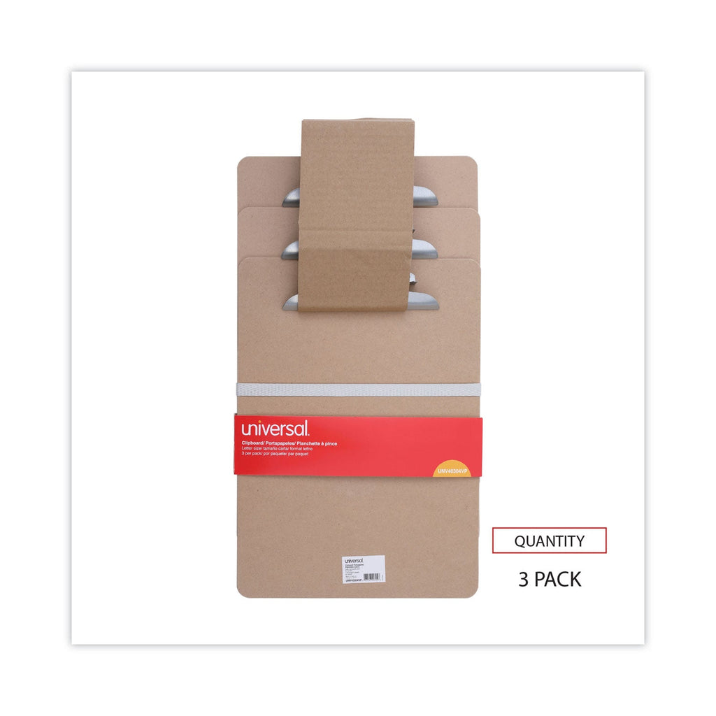 Universal Hardboard Clipboard, 1.25" Clip Capacity, Holds 8.5 x 11 Sheets, Brown, 3/Pack