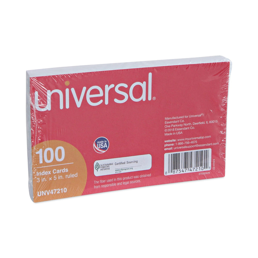 Universal Ruled Index Cards, 3 x 5, White, 100/Pack