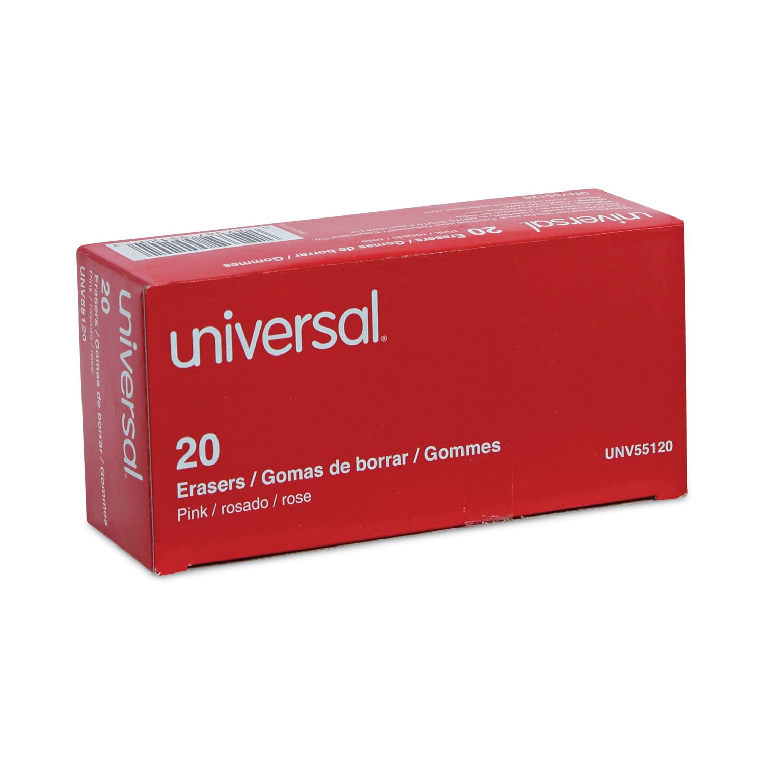 Universal Bevel Block Erasers, For Pencil Marks, Slanted-Edge Rectangular Block, Large, Pink, 20/Pack